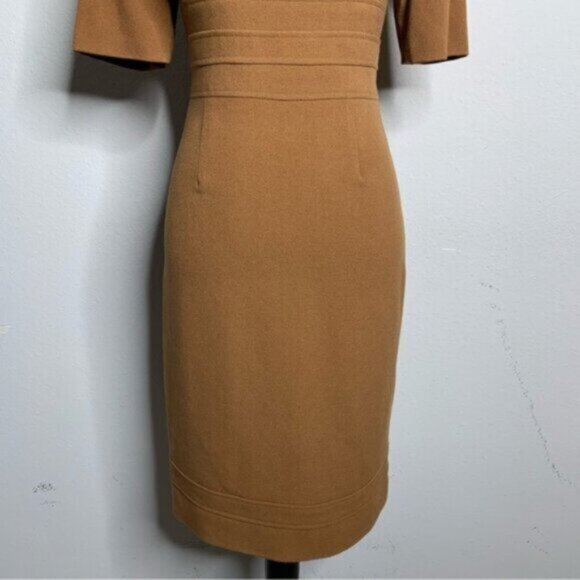 Suite 7 Elegant Camel Cowl Neckline with Shoulder Bow Sheath Dress - Picture 8 of 13